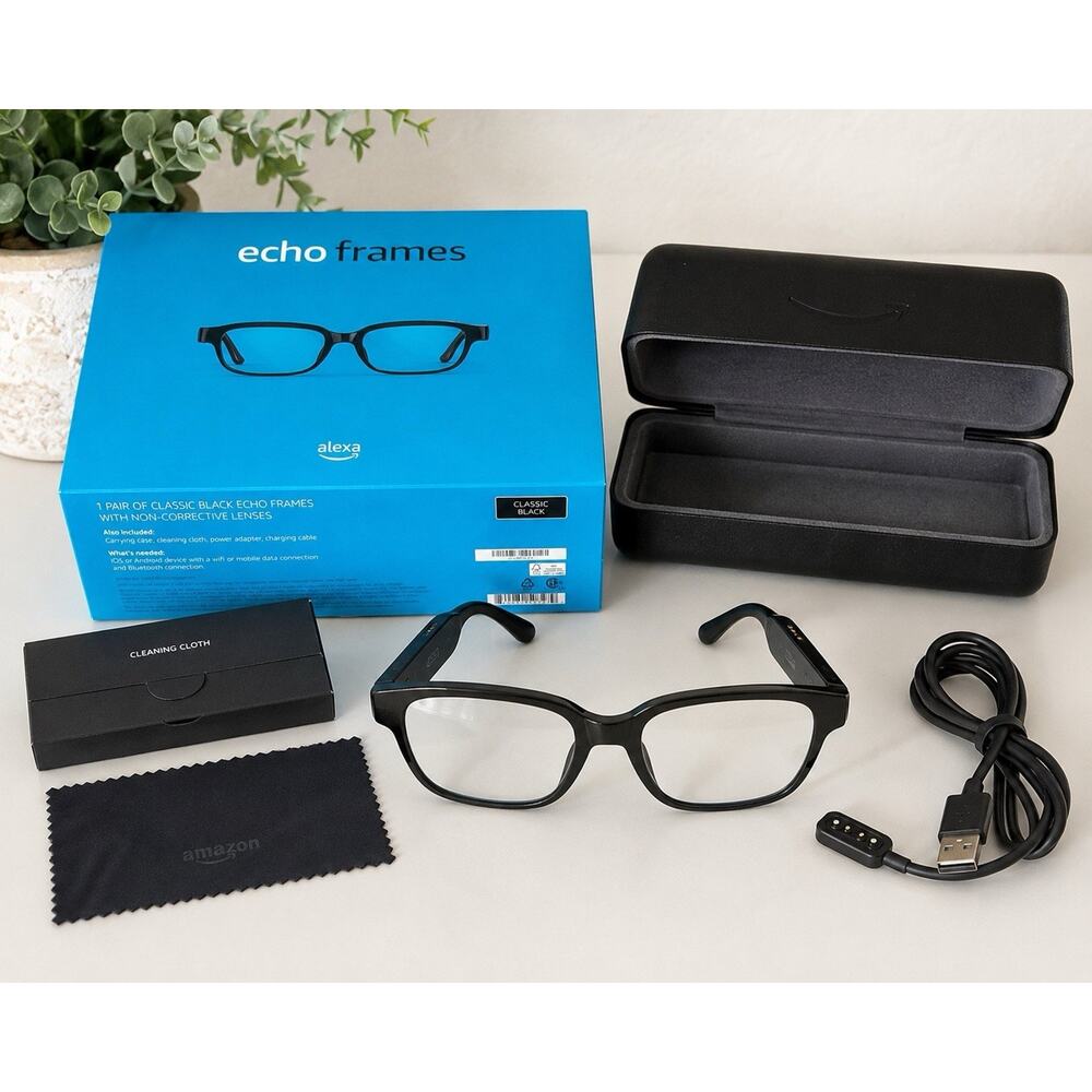 Amazon Echo Frames Classic Black Alexa Smart Glasses w Box Case Cable READ